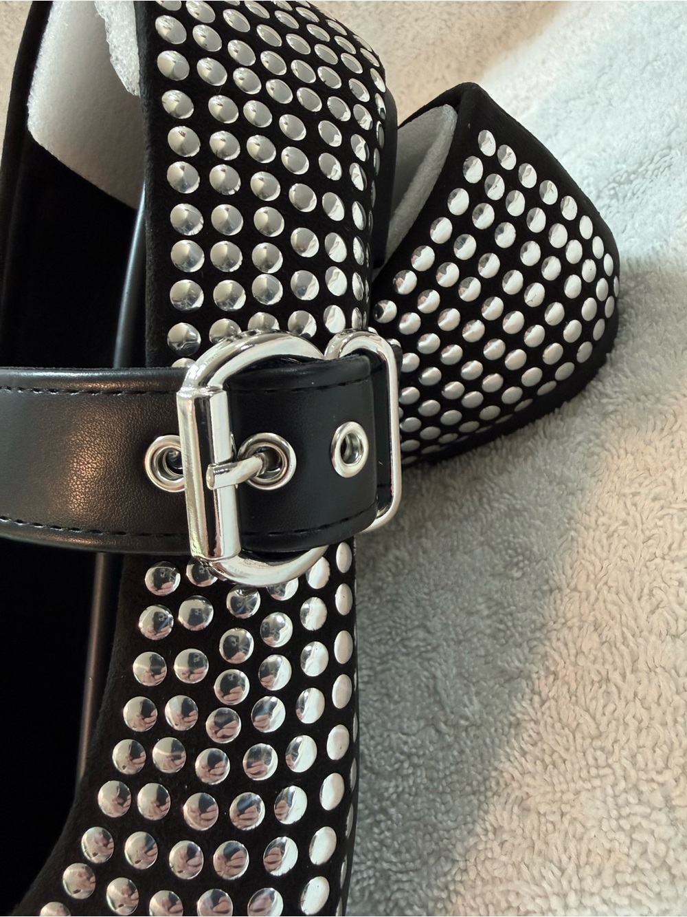 Black Studded Mary Jane Flats with Buckle Strap. Bundle shoes for deep discounts - Picture 2 of 8
